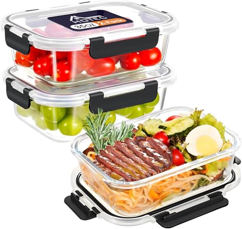 HOTEC 35OZ Glass Food Storage Container, Airtight Glass Lunch Fruit Containers with Lids - Microwave, Oven, Freezer and Dishwasher Safe, 2-PACK - size: 2Pack 35OZ