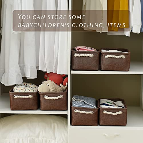 TheWarmHome Storage Basket for Organizing - 12x8x5 inch Small 6 Pack Collapsible Storage Bin for Shelves with Handles, Canves Storage Box for Cloth Closet Organizer Gift Toy (Brown) - color: Brown, size: 6PCS/Small -11.8Lx7.9Wx5.2H