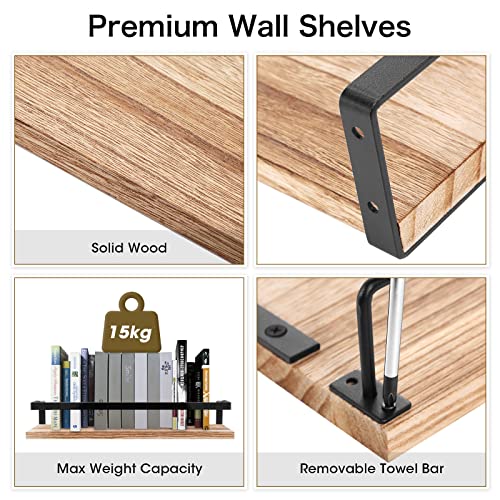 Uten Floating Shelves, Wall Shelf Outdoor, 42x15x8 cm, Shelving Unit for Wall, Towel Holder 6 Hooks, Kitchen Spice Rack, Storage Organiser Shelf for Bedroom, Bathroom, Living Room, Office - color: Light Brown