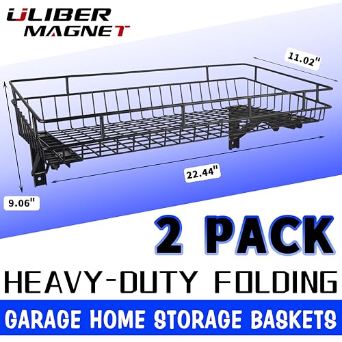ULIBERMAGNET Large Folding Garage Shelf,Heavy Duty Wire Basket Storage Shelving,400LB Wall Mounted Storage DIY Folding Utility Racks for Garage, Office, Basement, Closet, Kitchen, Laundry - style: 400LB Folding Storage Baskets
