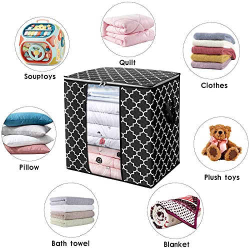 WISELIFE Storage Bags 4 Pack/100L Large Blanket Clothes Organization and Storage Containers for Comforters,Bedding, Foldable Organizer with Reinforced Handle, Clear Window, Sturdy Zippers,Black - color: Black, size: 4x 100L