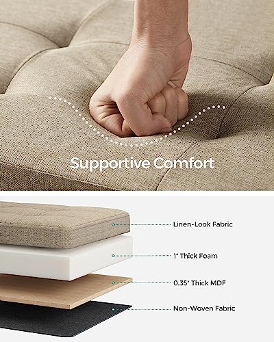 SONGMICS MAZIE Collection - 43 Inches Folding Storage Ottoman Bench, Ottoman Foot Rest, End of Bed Bench, Storage Chest, Load 660 lb, for Living Room, Bedroom, Entryway, Camel Brown ULSF077R01 - color: Camel Brown, size: 15"D x 43"W x 15"H