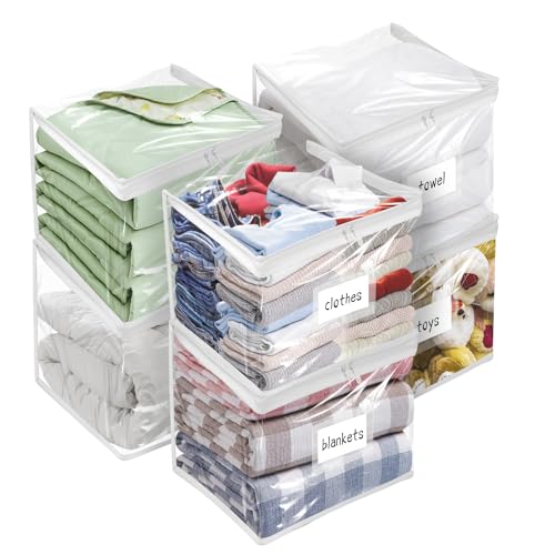 Kikerike Plastic Storage Bags with Easy-Glide Zipper, Pack of 6, Durable Clear Vinyl Zippered Storage Bags for Clothes Sweaters Comforters Blankets Sheets Bedding (12 x 12 x 12 Inch, White) - color: White, size: 12 x 12 x 12 Inch - 6 Pack