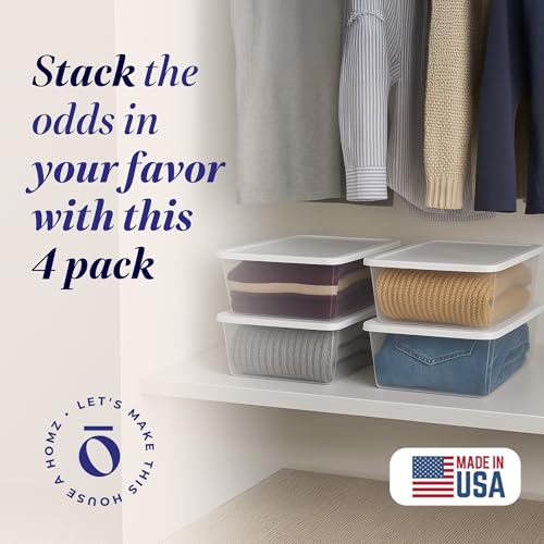 HOMZ 4-Pack Snaplock, Small Clear Plastic Storage Organizer Bins w/Lids, 12 Quart, White - Stackable Container Boxes for Bedroom, Bathroom, Garage, and Office Organization - color: White Lid, size: 12 QT (4 Pack)
