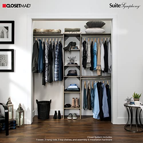 ClosetMaid SuiteSymphony Wood Closet Organizer Kit with Tower, 3 Hang Rods, Top Shelves, Adjustable, Fits Spaces 5-9 ft. Wide, Graphite Grey - color: Graphite Grey, style: Closet Organizer w/Shelves