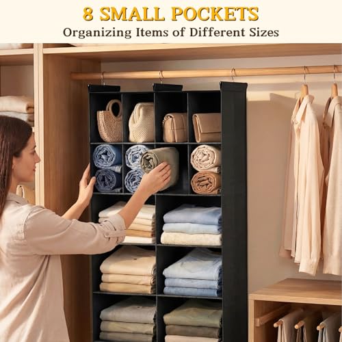 Ofiray-home 6 Tier Hanging Closet Organizer, 16 Compartments Sweater Organizer for Closet with 3 Sturdy Hooks, Closet Organizers and Storage, Wardrobe, Rv, Garment Rack, Black - color: Black, size: 6-Tier