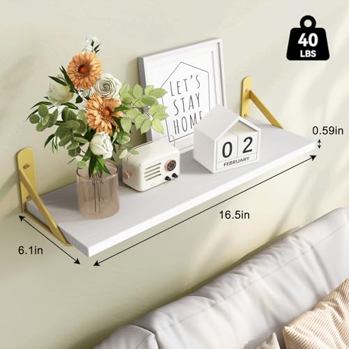 Fixwal White Shelves, Wood Wall Floating Mounted Shelves for Bedroom, Bathroom, Living Room, Kitchen Storage and Decor(White, Set of 4, 16.5 Inch) - color: White
