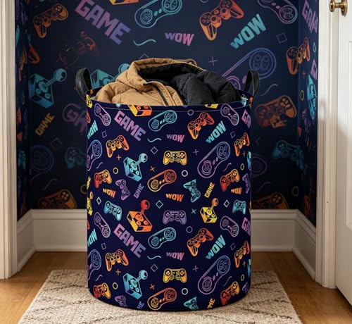 Essme Kids Laundry Basket,Game Hamper Collapsible Waterproof Storage Bin for Boys,Gift Baskets(Color Game) - color: Color Game