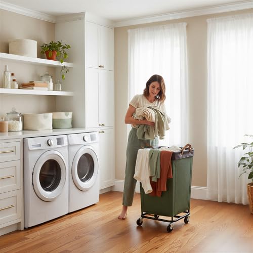 StorageWorks 160L Laundry Basket with Wheels, Large Rolling Hampers for Clothing Organizer, Dirty Clothes Basket for Hotel, Home, Closet, Dorm, Green - color: Green, size: 160L