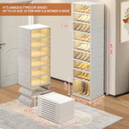 EHAMILY 9 Tier Foldable Shoe Rack Organizer for Closet 18-36Pairs Plastic Collapsible Shoe Racks Shelf Stackable Clear Folding Shoes Storage boxes for Small Spaces Narrow Shoe Storage Cabinet - size: 9 Tiers 18 Pairs