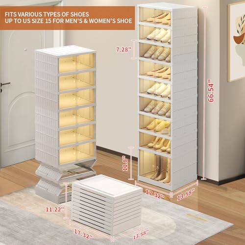 EHAMILY 9 Tier Foldable Shoe Rack Organizer for Closet 18-36Pairs Plastic Collapsible Shoe Racks Shelf Stackable Clear Folding Shoes Storage boxes for Small Spaces Narrow Shoe Storage Cabinet - size: 9 Tiers 18 Pairs