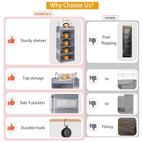 4-Shelf Hanging Closet Organizer and Storage with 4 Side Pockets, Collapsible Closet Hanging Shelves for Storage, Grey - size: 4-shelf
