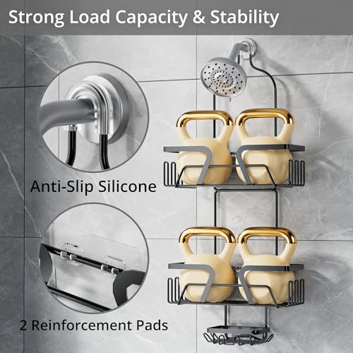 DAOYA Shower Caddy Hanging with 3 Soap Holder - Over the Shower Head Caddy for Bathroom Organization(for Bathroom Organization, 24 Side Hooks, 3 Razor Holder - color: Black