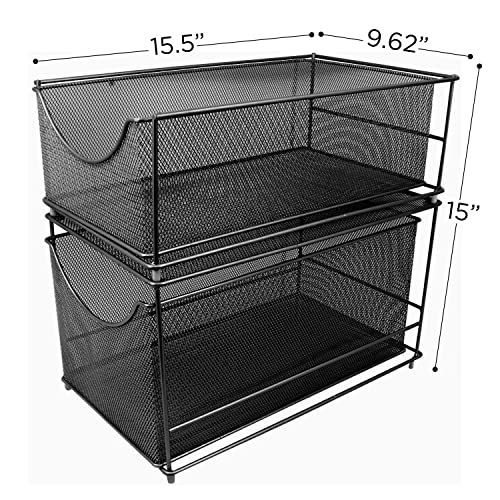 Sorbus® Cabinet Organizer Set — Mesh Storage Organizer with Pull Out Drawers—Ideal for Countertop, Cabinet, Pantry, Under The Sink, Desktop and More (Black Two-Piece Set) - color: Black, size: 2 Drawer