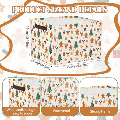 Geelin 3 Pcs Christmas Baskets Storage Gingerbread Christmas Tree Snowman Basket for Gifts Collapsible Waterproof Canvas Xmas Storage Bin Organizer with Handles for Book Closet Shelf Nursery Decor - style: Christmas Classics