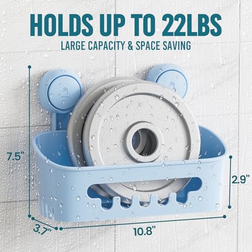TAILI Shower Caddy Suction Cup 2 Pack, Heavy Duty Bathroom Organizer, Removable Shelves for Inside Shower, Shampoo, Waterproof Suction Plastic Storage for Bathroom Accessories Holder, Blue - style: 2 × Blue
