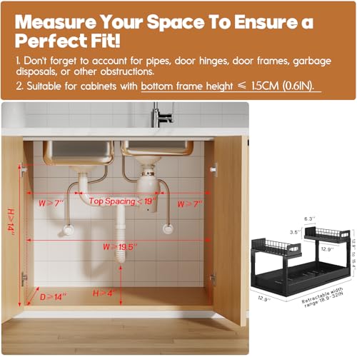 1 Pack-19"-32"W Expandable Under Sink Organizer With Upgrade Ball-Bearing Slide,2-Tier Pull Out Under Cabinet Organizer Height Adjustable,Not Suitable For Cabinets With Partitions In The Middle - color: Black, size: 1 Pack-19"-32"W
