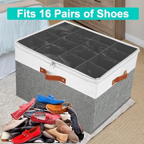 Shoe Storage Organizer for Closet,Stackable Shoe Storage Box for Entryway,Cube Storage Cabinet,Organizador De Zapato,Folding House Container with Clear Cover,Portable Holder Shoe Rack(Grey) - color: Grey