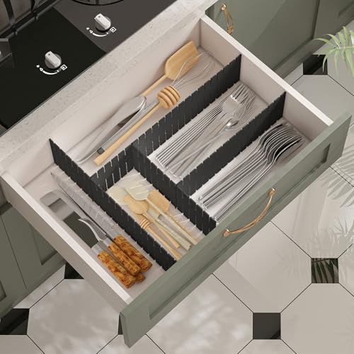 ALBAD Plastic Drawer Dividers Adjustable Drawer Organizer Dividers Separator for Tidying Clutter/Cutlery/Underwear/Socks/Clothes/Dresses/Boxes/Bins in Kitchen Bathroom Bedroom Office (8) - color: Black, size: 8