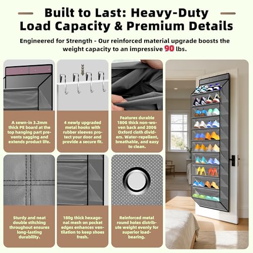PAULONE 10-Pocket Multi-Use Over the Door Organizer, Heavy Duty 95lbs Capacity with Breathable Mesh, Versatile Hanging Storage for Shoes, Toys, Office Supplies-Classic (Slate Grey, 10-Shelf,) - color: Slate Grey, size: 10-Shelf,