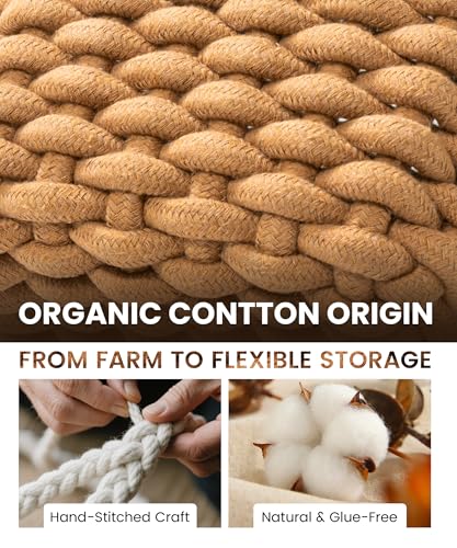 Small Macrame Woven Storage Baskets 2 Pack – Boho Cotton Rope Bins for Bathroom, Bedroom, Desk & Vanity Organizer – White & Khaki, 7x5.5x5 Inches - color: White & Khaki