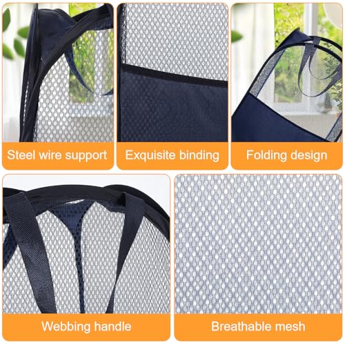 9Pcs Mesh Hamper Pop up Hampers for Laundry Foldable Laundry Basket with Sturdy Handles (Black/White/Blue) Dirty Clothes Baskets for Bedroom College Dorm Travel Storage - color: Black-9PCS