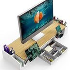 Simple Houseware Desk Dual Monitor Stand Riser with Drawer, Oak - color: Oak