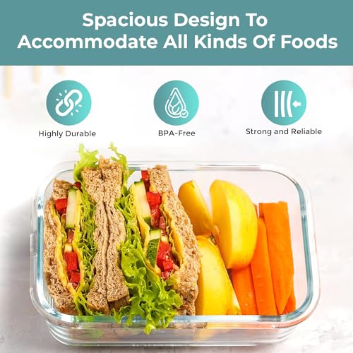 Razab 35 Pc Set Glass Food Storage Containers with Lids - Meal Prep Airtight Bento Boxes BPA-Free 100% Leak Proof (15 lids,15 glass & 5 Plastic Sauce/Dip Containers) - color: Blue
