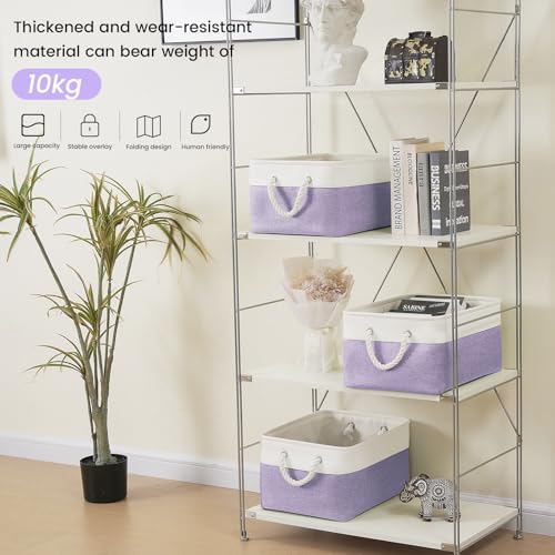 Large Storage Baskets- 15.7x11.8x8.26 inch Storage Bins for Shelves and Closet Organizing, Foldable Fabric Bin for Home Organization Clothes and Laundry (3-Pack, White&Purple) - color: WhitePurple, size: 15.7inX11.8inX8.26in-3P