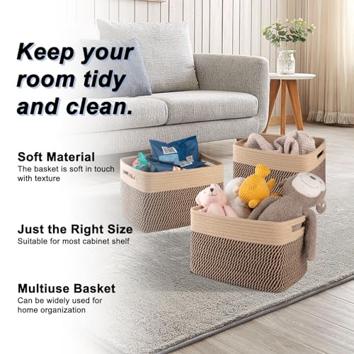 4 Pack Storage Baskets for Organizing, Woven Baskets for Shelves - Perfect for Toys, Books, Towels, and Clothes, Durable Gift Basket Bins Toy Storage, 12.7''L x9''W x7.8''H, Black and Brown - color: Brown & Black, size: Small/12.7''Lx9''Wx7.8''H
