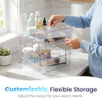 Masirs 2-Tier Clear Pull-Out Drawer Organizer - Sleek, Compact & Sturdy Makeup and Closet Organizer - Easy Assembly Kitchen Storage Solution, Ideal for Makeup, Tools, Medicines 4-Pack