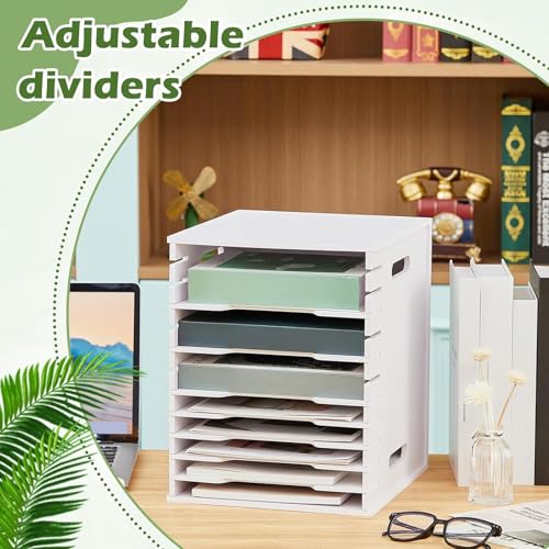 Juexica 12 Tier 8.5" x 11" Scrapbook Paper Organizer, White Cardstock File Organizer with Adjustable Shelves, Stackable Paper Trays, Desktop Storage Rack Document Holder for Desk Home Office - style: 12 Tier