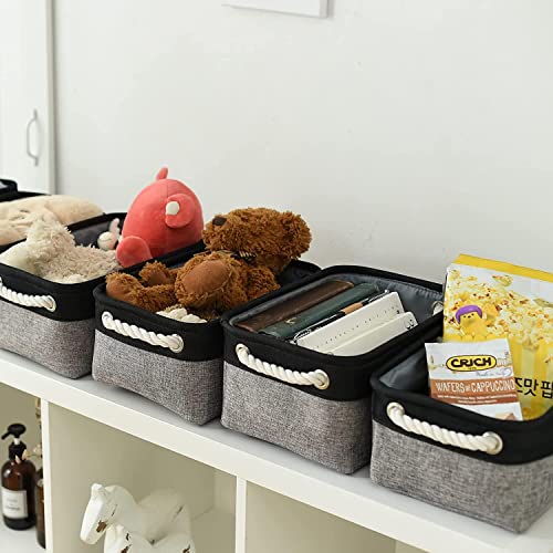 TheWarmHome Storage Basket for Organizing - 12x8x5.2 inch Small 6 Pack Collapsible Storage Bin for Shelves with Rope, Fabric Storage Cubes for Cloth Gift Toy Decorative Organizer (Black & Grey) - color: Black&Grey, size: 6PCS/Small -11.8Lx7.9Wx5.2H