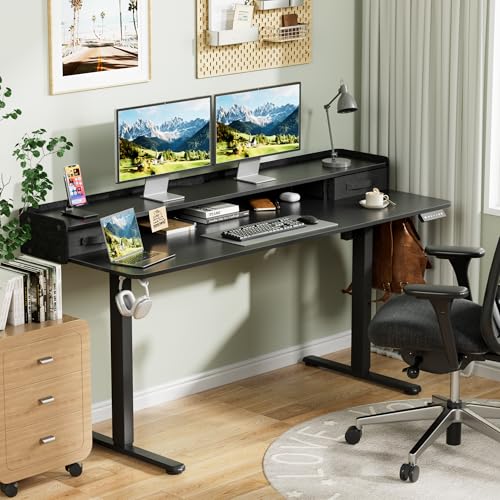 Homall Electric Standing Desk with 2 Drawers, Adjustable Height Computer Desk with Storage Sit Stand Table with Storage Shelf and Splice Board Quick Install for Home Office (Black, 63 Inch) - color: Black, size: 63 Inch