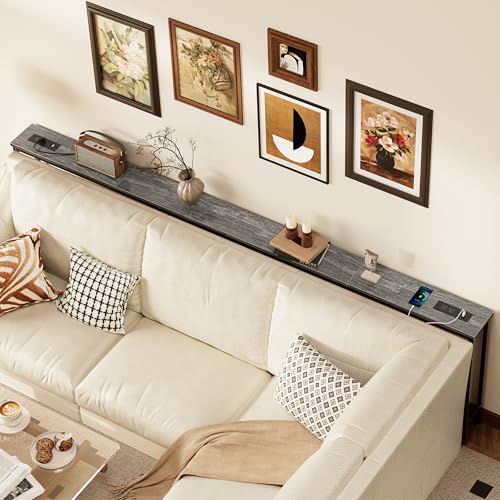SUPERJARE 110.2 Inch Sofa Table with Power Outlets and USB-C Ports, 5.9 Inch Narrow Console Tables, Entryway Hallway Couch Tables with Storage, Behind Sofa, Small Spaces, Living Room, Charcoal Gray - color: Charcoal Gray, size: 5.9''D x 110.2''W x 29.7''H