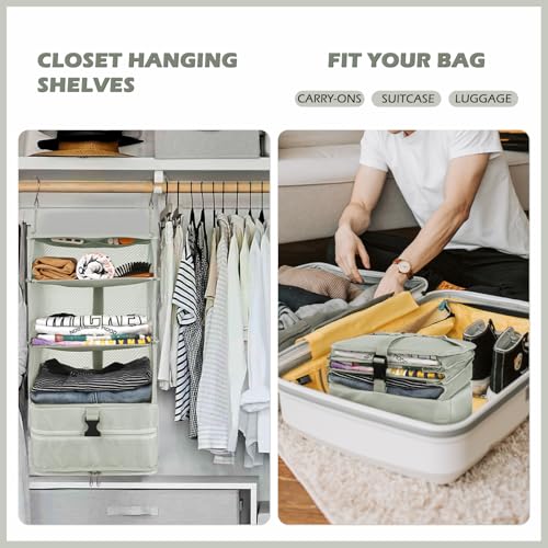 Surblue Hanging Closet Storage Bag Collapsible 3-Shelf Washable Oxford Fabric with 2 Hooks (L 11.41 * 11.41 * 19.68in, Light Gray) - color: Light Gray, size: L 11.41*11.41*19.68in