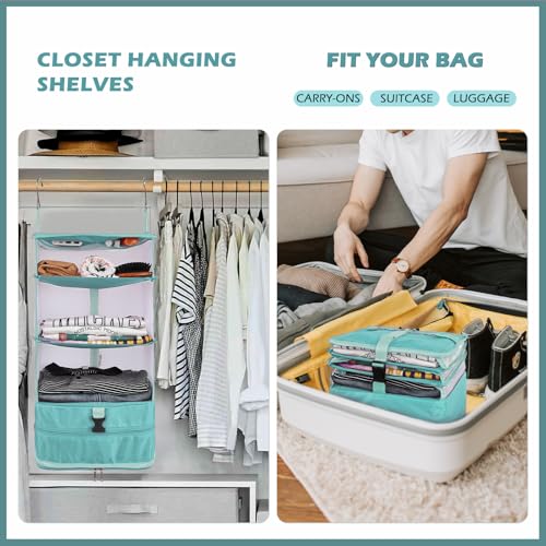 Surblue Hanging Closet Storage Bag Collapsible 3-Shelf Washable Oxford Fabric with 2 Hooks (L 11.41 * 11.41 * 19.68in, Aqua Blue) - color: Aqua Blue, size: L 11.41*11.41*19.68in