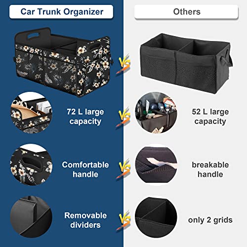 Femuar Car Trunk Organizer,Car Storage Organizer with 72L Large Capacity Waterproof Collapsible and 11 Pockets,Trunk Organizer for Car Suv/Jeep/Sedan, Large Size, Hibiscus flowers - color: Hibiscus flowers, size: Large
