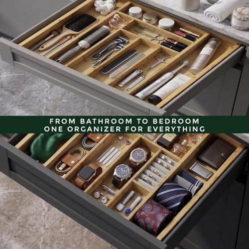 Bamboo Drawer Organizer, Expandable 8-Slot Silverware & Utensil Tray for Kitchen Drawers, Fits 13–19.5 Inch Drawers, Deep Compartments, Durable & Eco-Friendly Natural Bamboo - size: 8 Slot