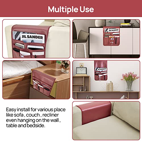 Teniux Remote Control Holder Faux Leather Armrest Organizer with 6 Pockets for recliner couch sofa, Armchair Caddy for Smart Phone, Book, Magazines, Ipad, Remotes (Rose Wine) - color: Rose Wine
