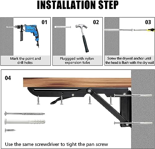 Folding Shelf Brackets 10 inch 8 Pcs - DIY Wall Mounted Shelf Bracket for Garage Workstation, Stuff Supports, Plant Stand - Heavy Duty Metal Collapsible Floating Shelf Bracket Black - size: 10 Inch- 8 Packs