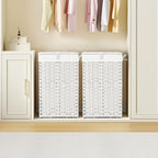 Greenstell Laundry Hamper with Lid, 60L Clothes Hamper with 2 Removable Liner Bags & 2 Mesh Bags, Handwoven Synthetic Rattan Basket, Toys in Bathroom, Bedroom White - color: White, size: 60L (13.4 x 13.4 x 21.7 inches)