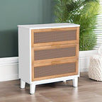 COZAYH Farmhouse 3-Drawer Nightstand, Set of 2 Rattan Cane Front Accent Dresser with Brass Pull, Distressed White - color: Distressed White, style: 3 Drawer/2 pack