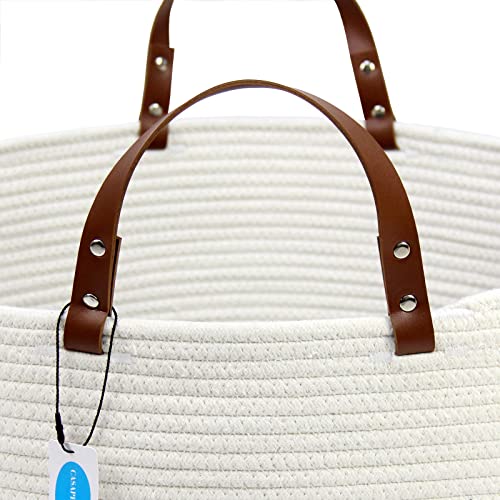 Casaphoria XXXLarge Cotton Rope Basket for Living Room - Woven Storage Basket with long Handle for Blankets, Towels and Pillows Laundry Hamper | Beige 20" x 20" x 13") - color: Light Beige