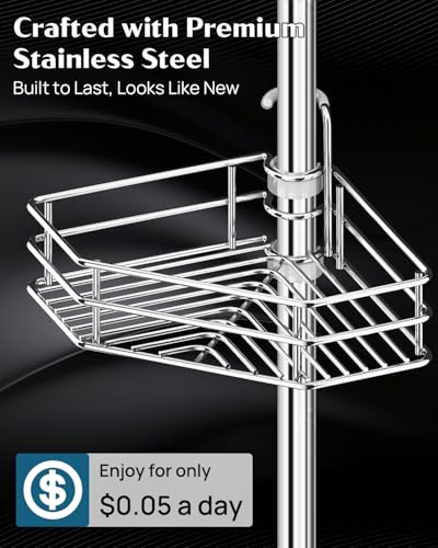 SEIRIONE Corner Shower Caddy Tension Pole, Quick Setup, Rust-Free Bathroom Shower Organizer Corner for Bathtub Shampoo Storage, 4-Tier Adjustable Shelf, Drill Free, Fits 34 to 116 Inch Height, Silver - color: Silver