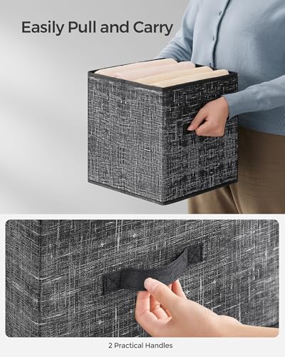 SONGMICS Storage Cubes, 13 x 13 x 13 Inches Non-Woven Fabric Bins with Double Handles, Set of 8, Closet Organizers for Shelves, Foldable, for Clothes, Ink Black UROB833B01 - color: Ink Black, size: 8 Pack (13"L x 13"W x 13"H)
