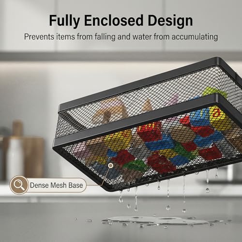 PUSDON Mesh Shower Caddy Wall Mount, Heavy Duty Adhesive Bathroom Shelf Organizer, Rustproof Floating Spice Rack for Kitchen Pantry, Holds 50 LBS, Multi-Purpose Storage Black-2 Packs (Netting) - color: Matte Black, size: Full Mesh (12.6" Wide)