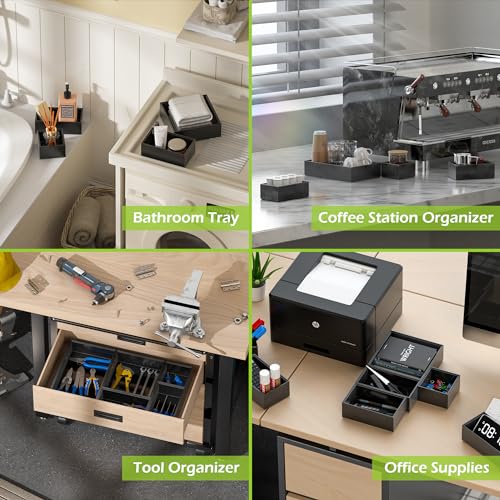 Bamboo Drawer Organizer Set, 5 PCS Multi-use Varied Sizes Junk Drawer Organizer Kitchen Storage Box for Office, Home, Bedroom, Bathroom, Black - color: Black, size: 5 PCS