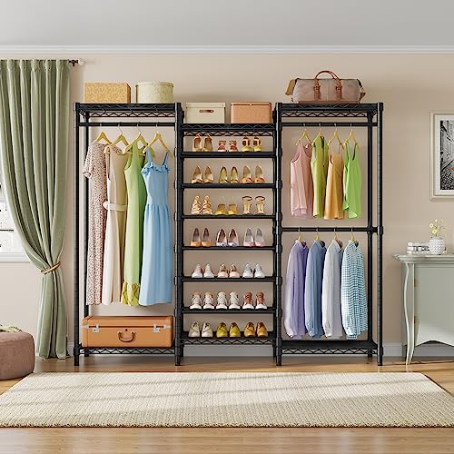 VIPEK S3 Heavy Duty Garment Rack Freestanding Clothes Rack Closet Storage Organizer Large Wardrobe with 6-Tier Shoe Rack, Hanging Rod, Adjustable Shelf, 68.9" L x 15.7" W x 76.4" H, Black - color: Black, style: S3