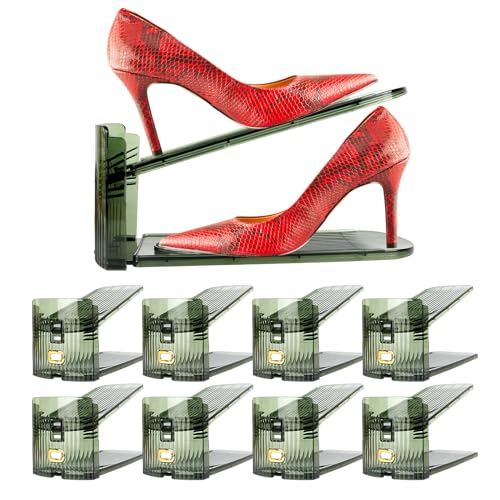 Yes!Fresh Shoe Slot Organizer, Boutique Display Style Shoe Stacker for A Pair of Shoes, Separable Shoe Rack for Closet Organization, 3 Adjustable Narrow Shoe Rack (Transparent Green, 8 Pack) - color: Transparent Green, size: 8 Pack